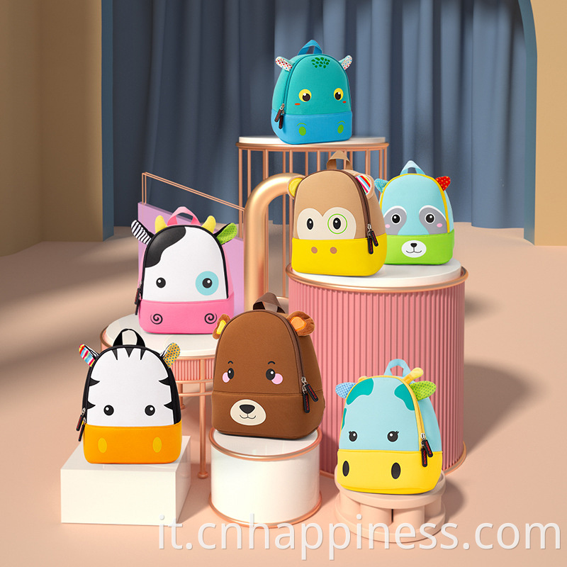 2022 LOGO Custom Travel Trendy Neoprene Wateron Cartunone Carino Animale Backpack Animal Bag del bambino asilo per bambini Borse per bambini